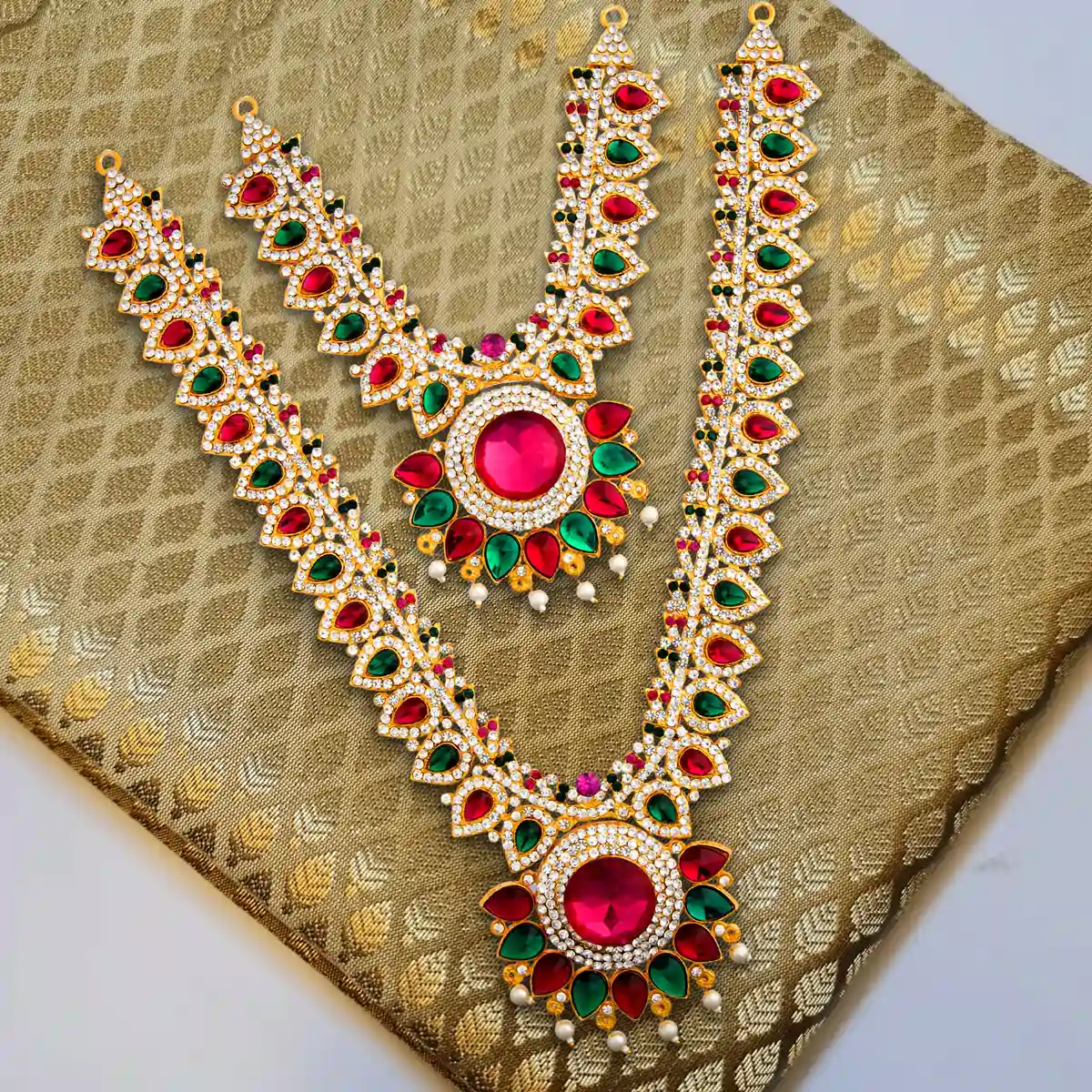 Stone Haram & Stone Necklace Set - 14 Inches | Stone Jewellery for Deity - Image 62