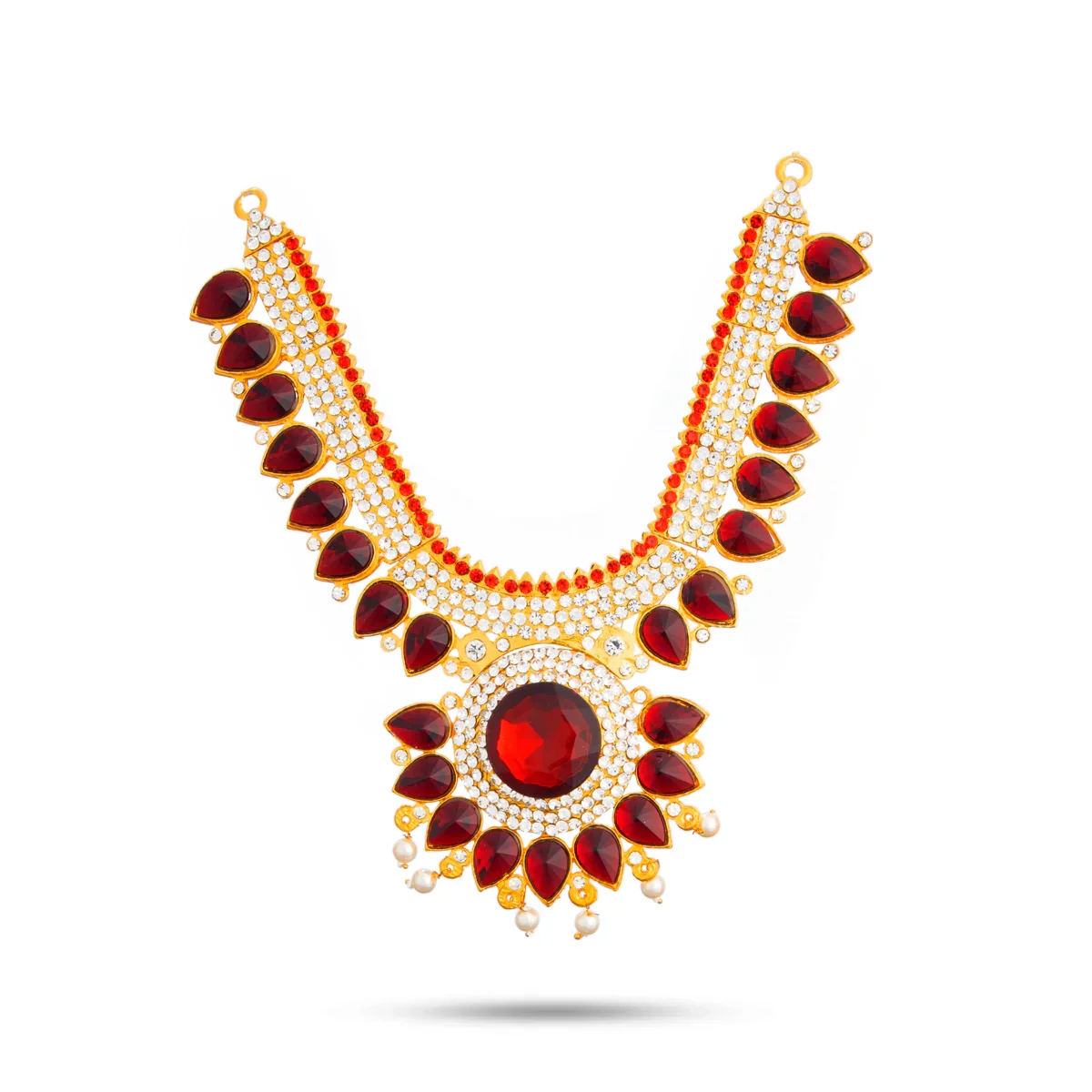 Stone Haram & Stone Necklace Set - 14 Inches | Stone Jewellery for Deity - Image 67