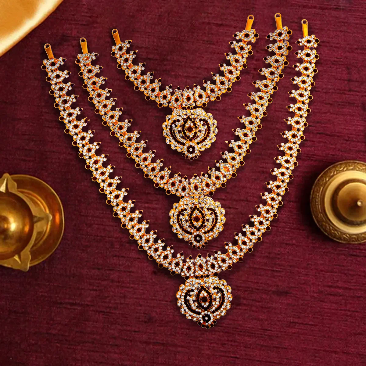 Stone Haram & Stone Necklace Set - 14 Inches | Stone Jewellery for Deity - Image 72