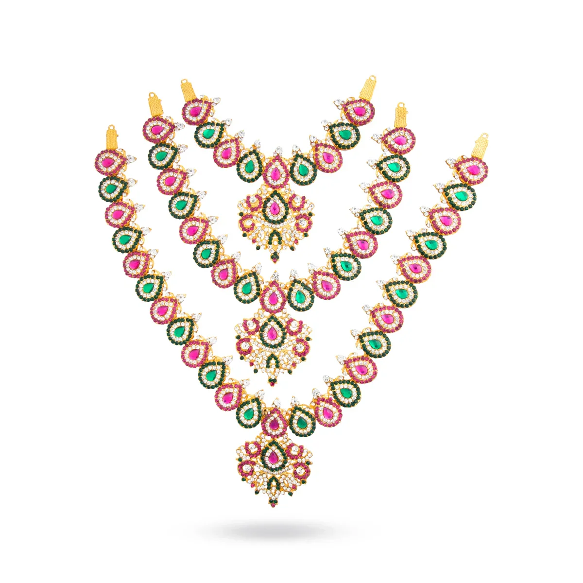 Stone Haram & Stone Necklace Set - 14 Inches | Stone Jewellery for Deity - Image 8
