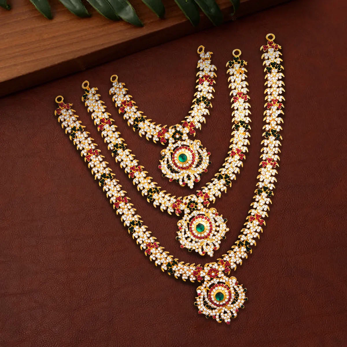 Stone Haram & Stone Necklace Set - 14 Inches | Stone Jewellery for Deity - Image 81