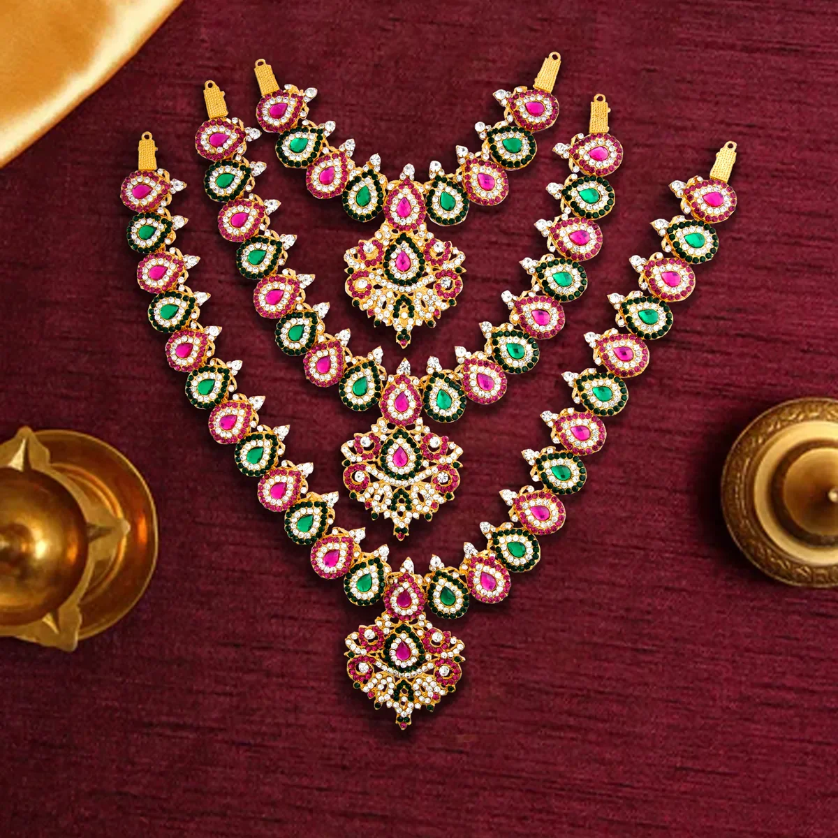 Stone Haram & Stone Necklace Set - 14 Inches | Stone Jewellery for Deity - Image 88