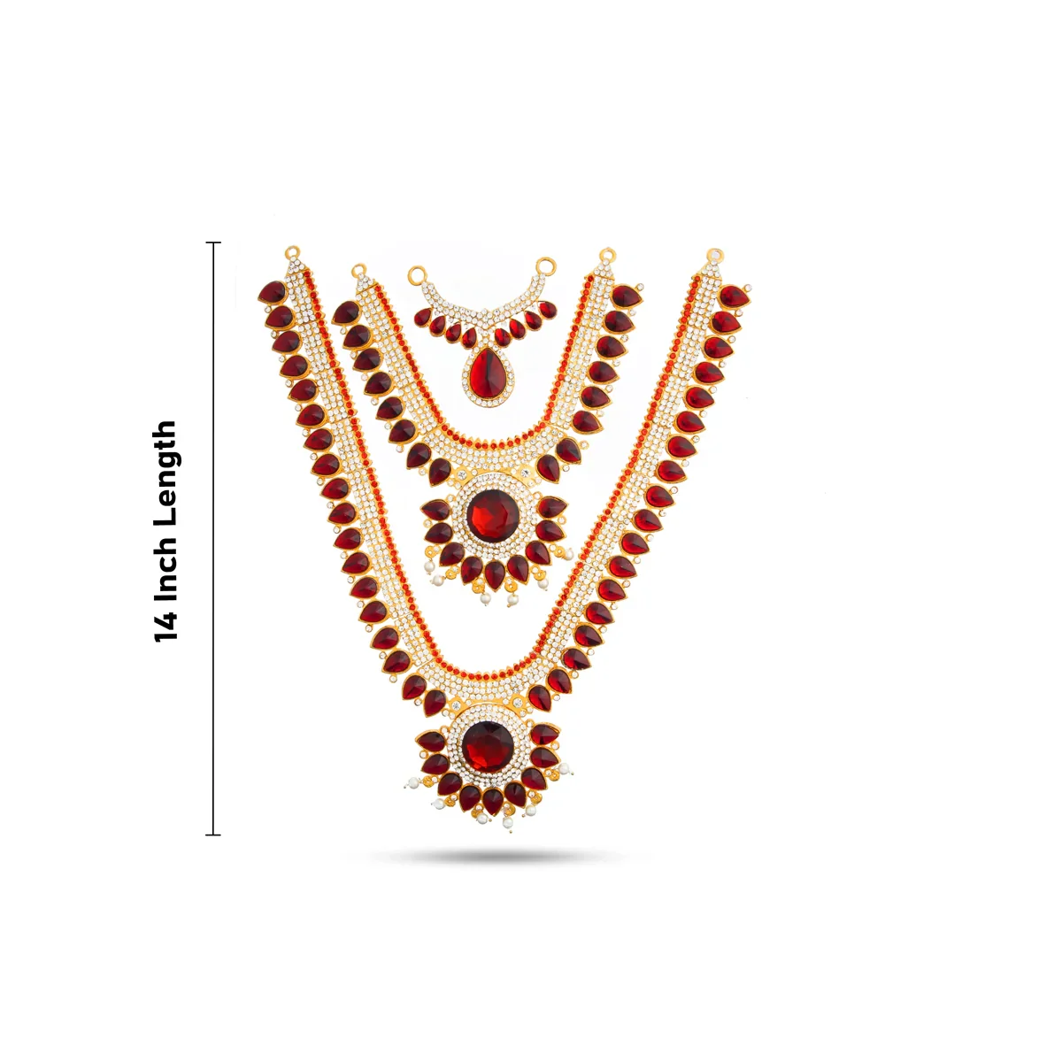Stone Haram & Stone Necklace Set - 14 Inches | Stone Jewellery for Deity - Image 91