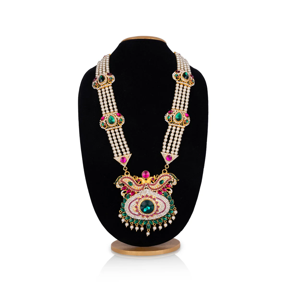Stone Haram With Pendant - 16 Inches | Multicolour Stone Artificial Jewelry/ 4 Line Moti Haram For Deity Decor - Image 2