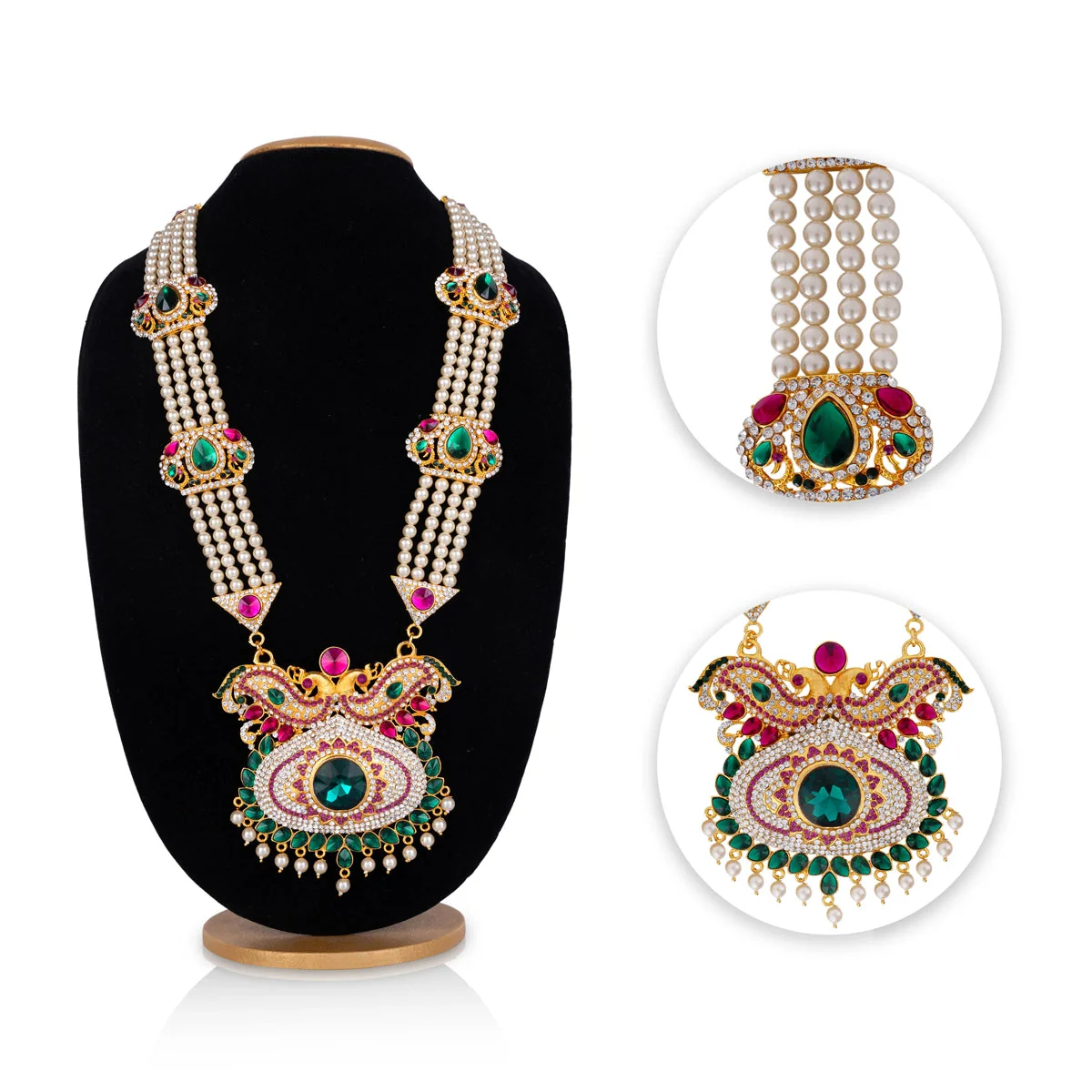 Stone Haram With Pendant - 16 Inches | Multicolour Stone Artificial Jewelry/ 4 Line Moti Haram For Deity Decor - Image 4
