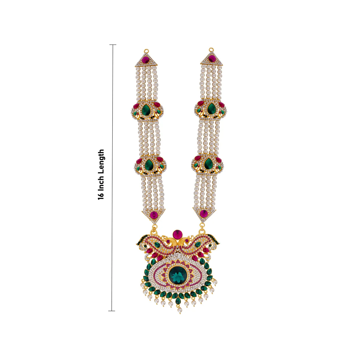 Stone Haram With Pendant - 16 Inches | Multicolour Stone Artificial Jewelry/ 4 Line Moti Haram For Deity Decor - Image 6