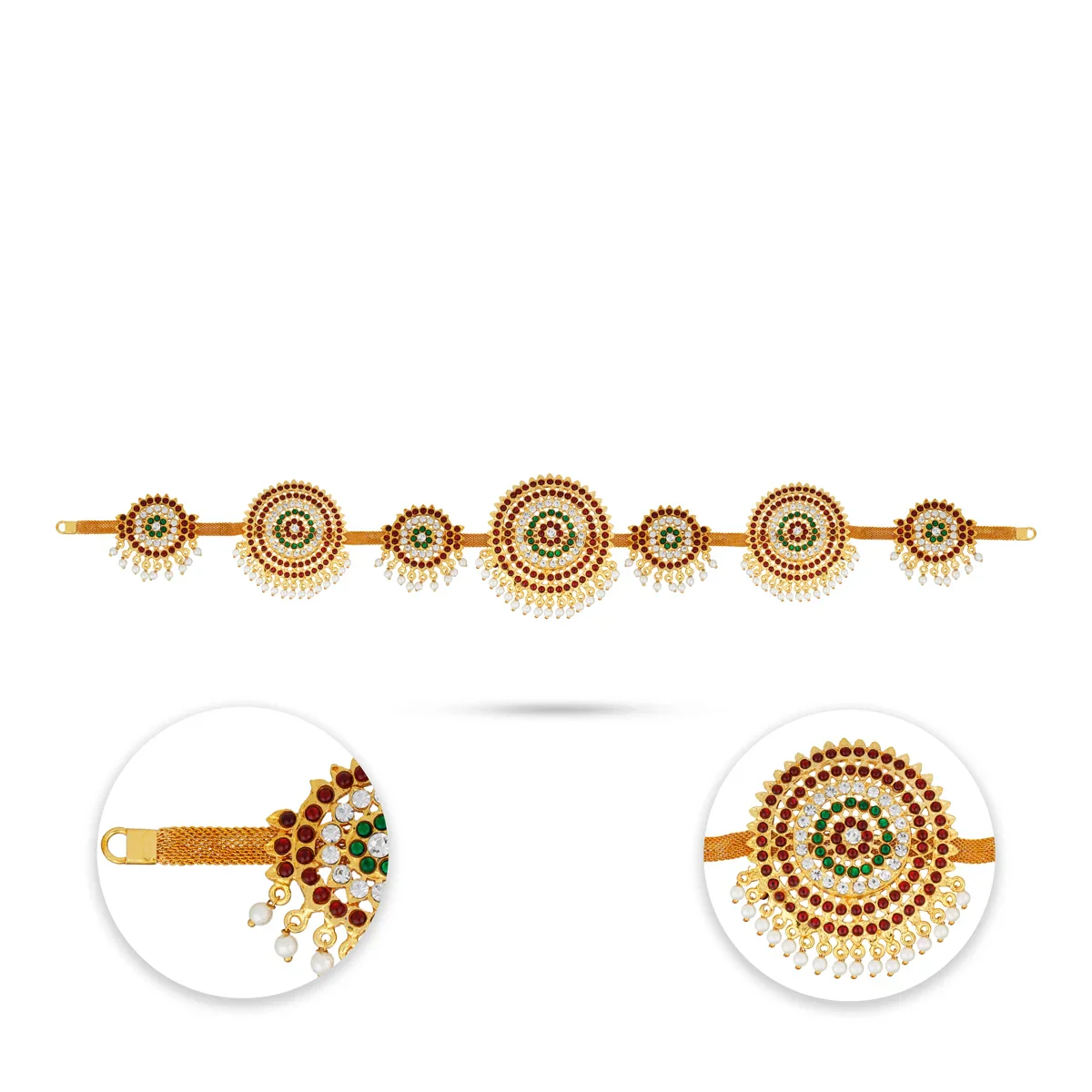 Stone Hip Belt - 19 Inches | Multicolour Stone Ottiyanam/ Waist Belt/ Stone Jewellery for Deity - Image 2
