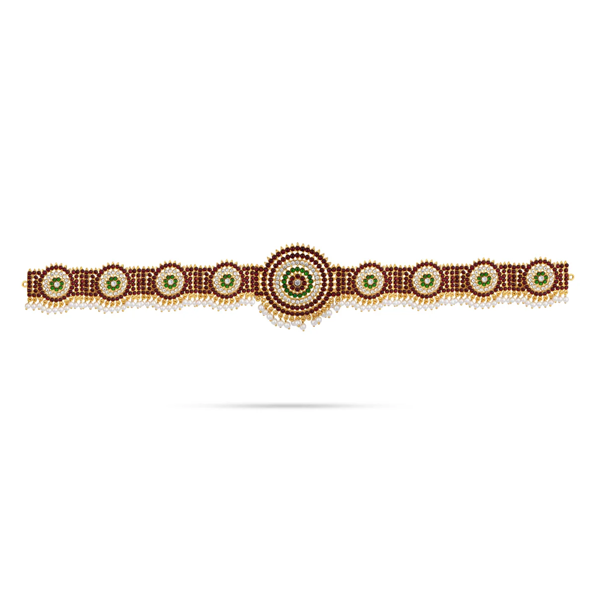 Stone Hip Belt - 19 x 2 Inches | Kemp Bharatanatyam Ornament/ Multicolour Stone & Pearls Waist Belt for Dance - Image 2