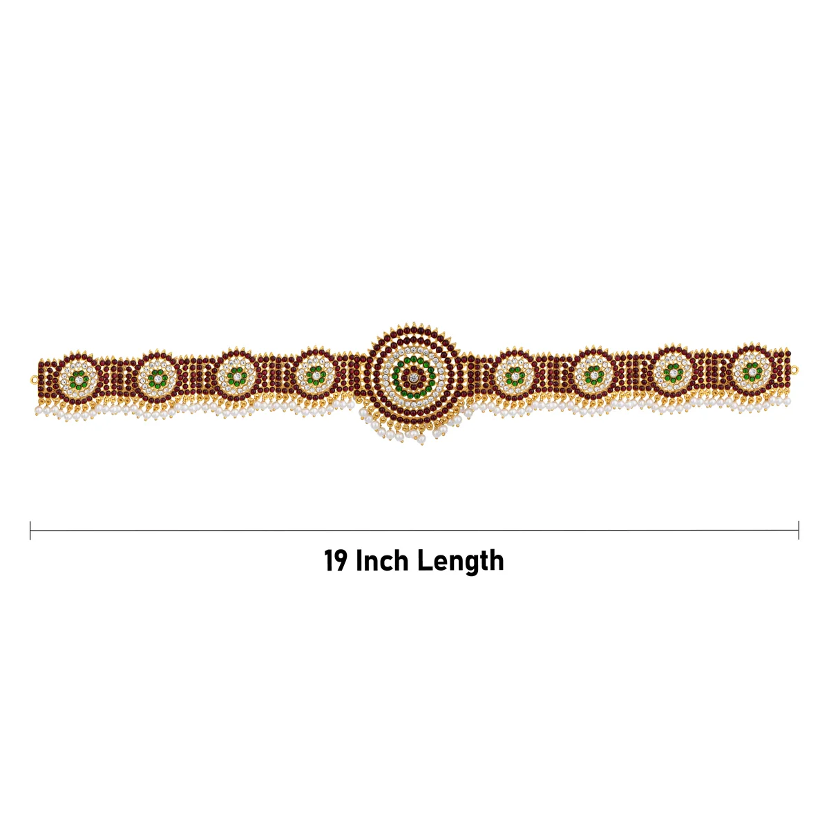 Stone Hip Belt - 19 x 2 Inches | Kemp Bharatanatyam Ornament/ Multicolour Stone & Pearls Waist Belt for Dance - Image 3