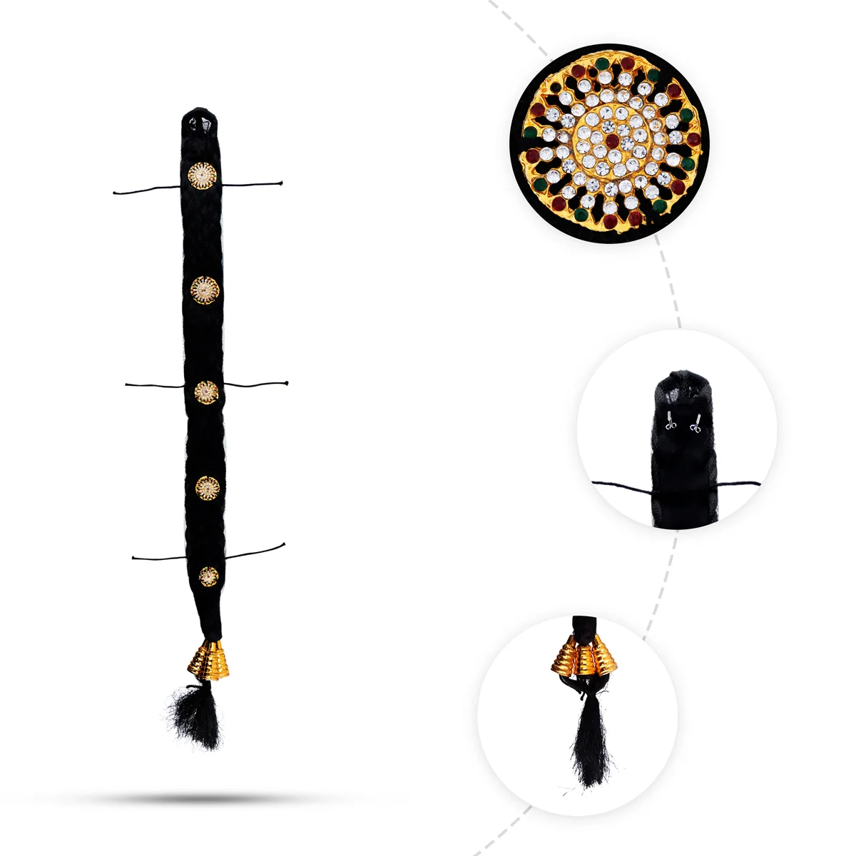 Stone Jadai - 16 Inches | 5 Bit Readymade Jadai/ Varalakshmi Decor/ Artificial Jadai For Hair Decoration - Image 2