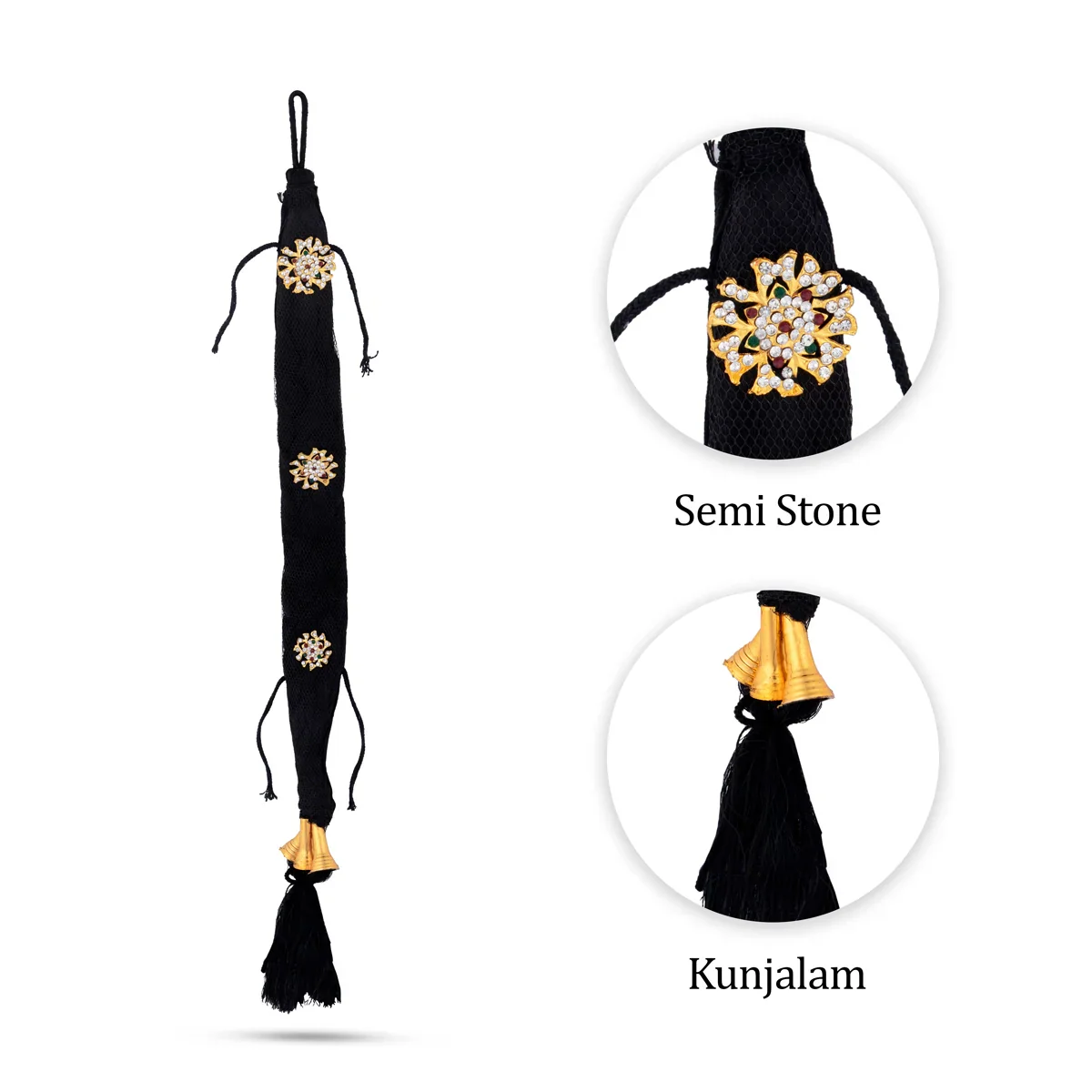 Stone Jadai - 19 Inches | 3 Bit Readymade Jadai/ Artificial Flower Jadai for Deity - Image 2