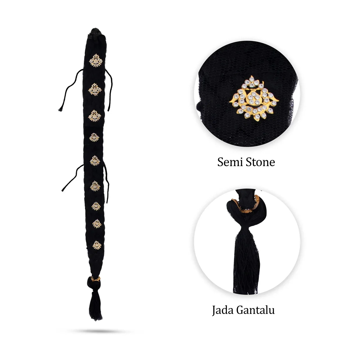 Stone Jadai - 33 Inches | 9 Bits Stone Jewellery/ Hair Accessory for Deity Decor - Image 2