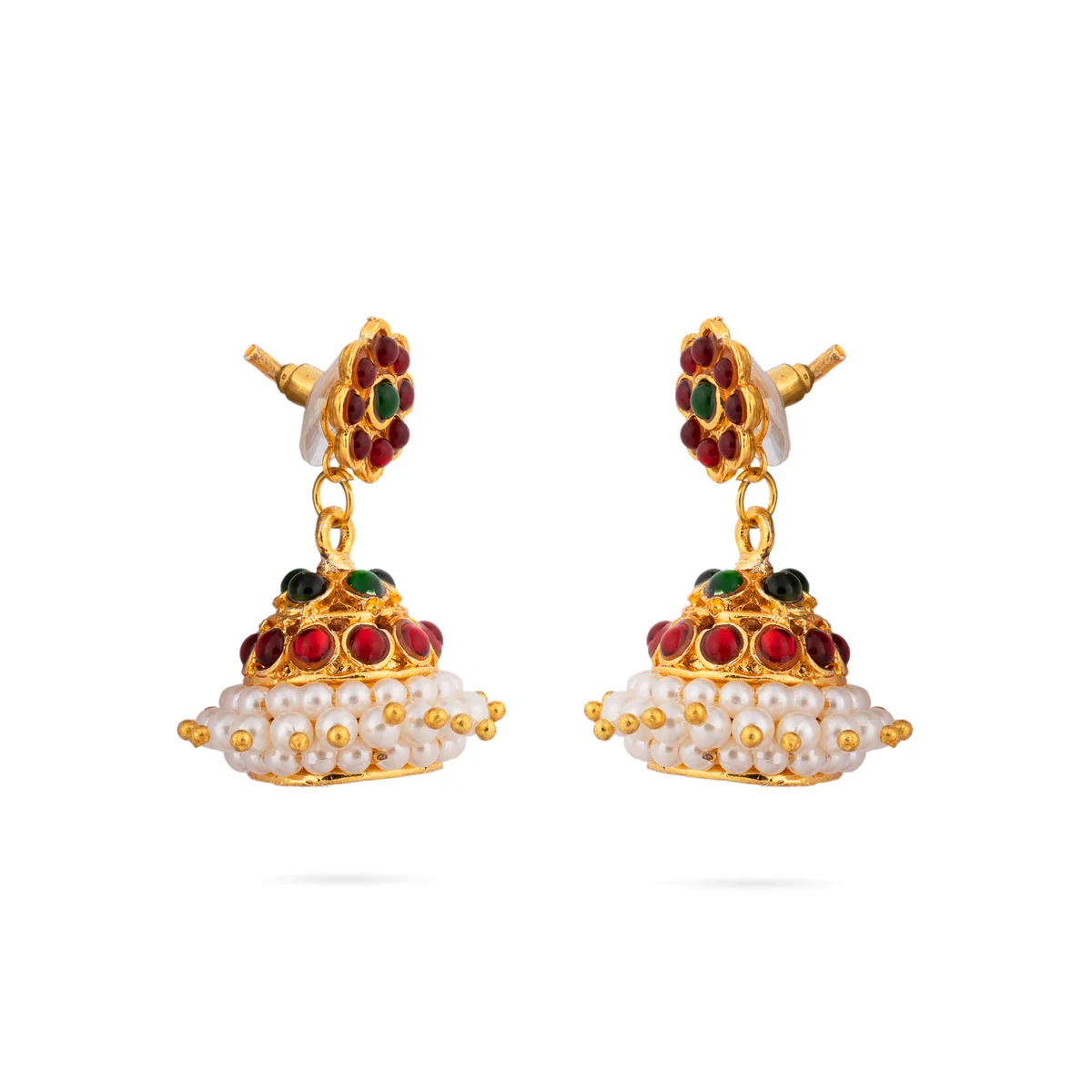 Stone Jumkha Pair - 1.5 x 0.5 Inch| Bharatanatyam Jewellery/ Beads Design Jimikki/ Artificial Jewelry for Women - Image 2