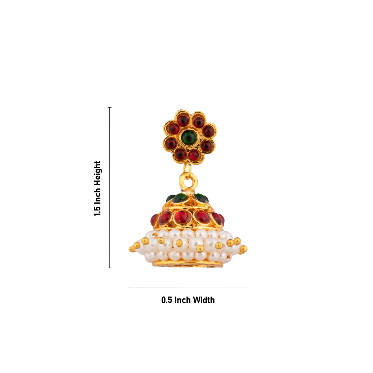 Stone Jumkha Pair - 1.5 x 0.5 Inch| Bharatanatyam Jewellery/ Beads Design Jimikki/ Artificial Jewelry for Women - Image 3