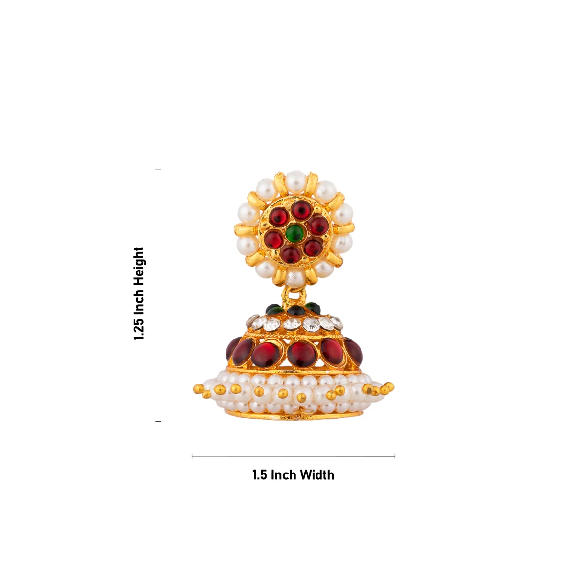 Stone Jumkha Pair - 1.5 x 1.25 Inches | Bharatanatyam Jewellery/ Artificial Jewelry/ Stone Jimikki for Women - Image 3