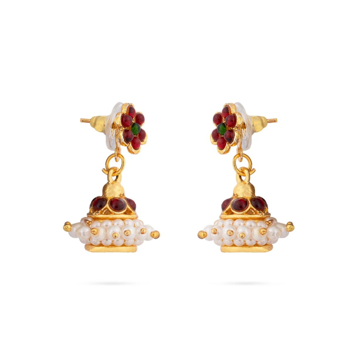 Stone Jumkha Pair - 1 x 0.75 Inch | Bharatanatyam Jewellery/ Artificial Jewelry/ Stone Jimikki for Women - Image 2