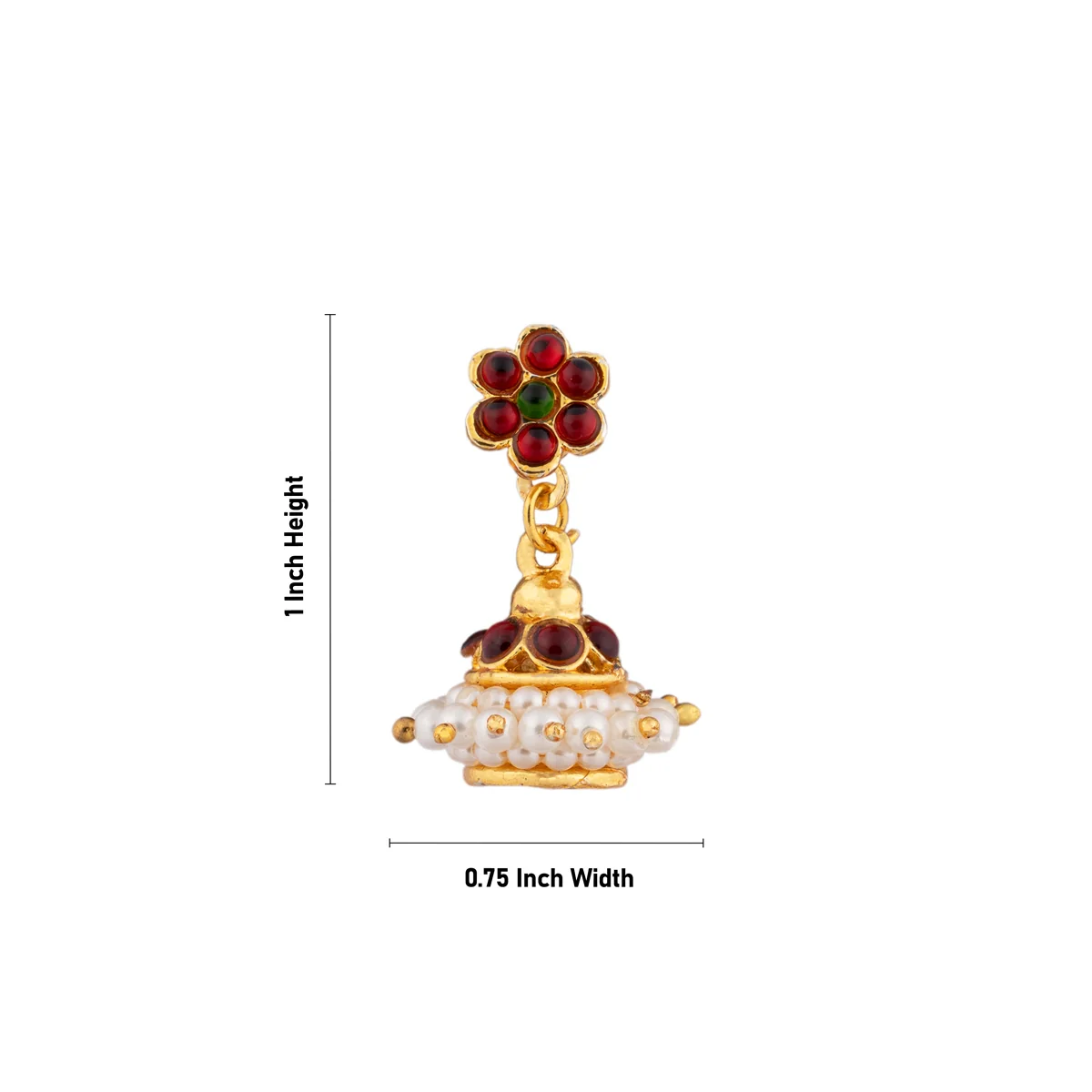 Stone Jumkha Pair - 1 x 0.75 Inch | Bharatanatyam Jewellery/ Artificial Jewelry/ Stone Jimikki for Women - Image 3
