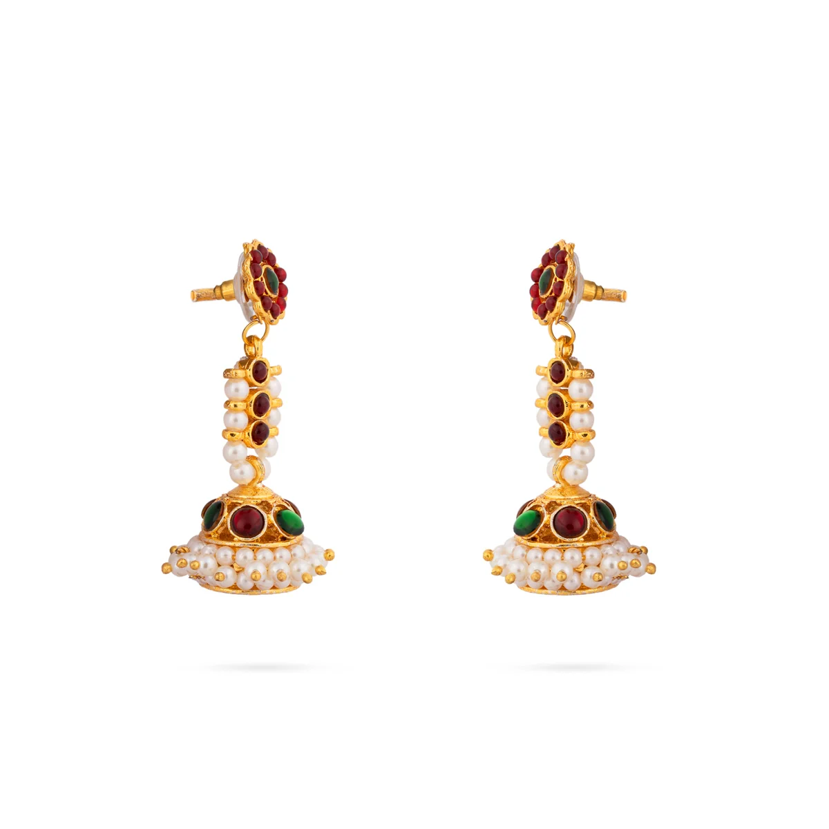 Stone Jumkha Pair - 2 x 1 Inches | Bharatanatyam Jewellery/ Artificial Jewelry/ Stone Jimikki for Women - Image 2