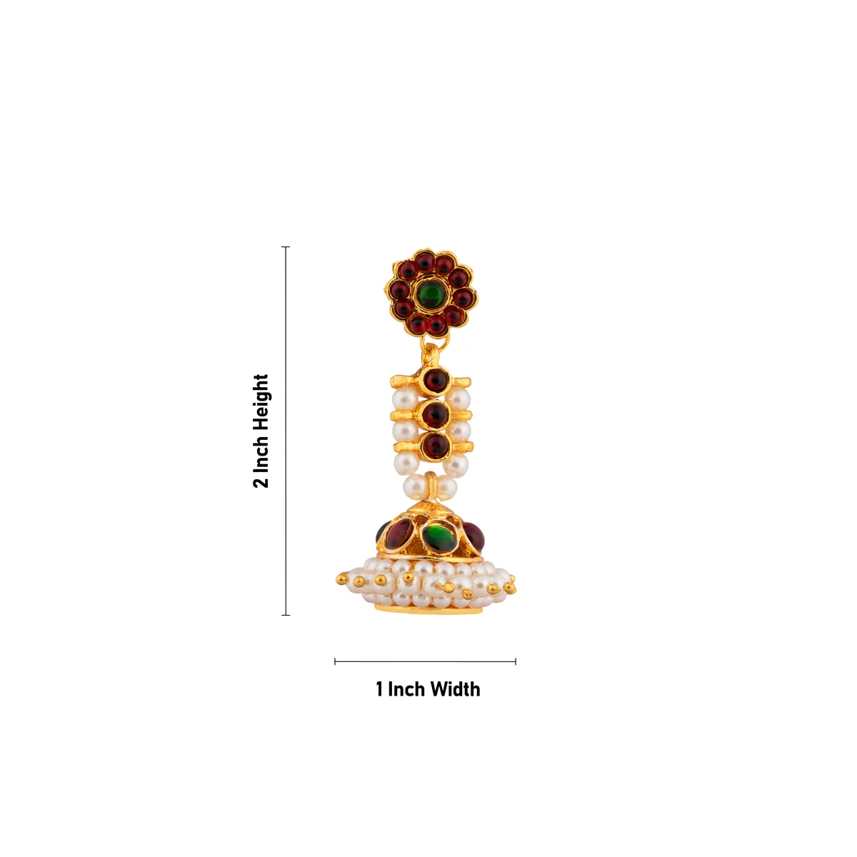 Stone Jumkha Pair - 2 x 1 Inches | Bharatanatyam Jewellery/ Artificial Jewelry/ Stone Jimikki for Women - Image 3