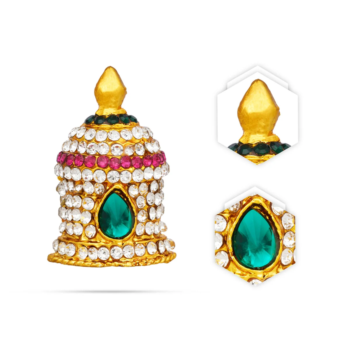 Stone Kireedam - 2 x 1 Inches | Round Stone Crown/ Multicolour Stone Kiridam for Deity Decor - Image 3
