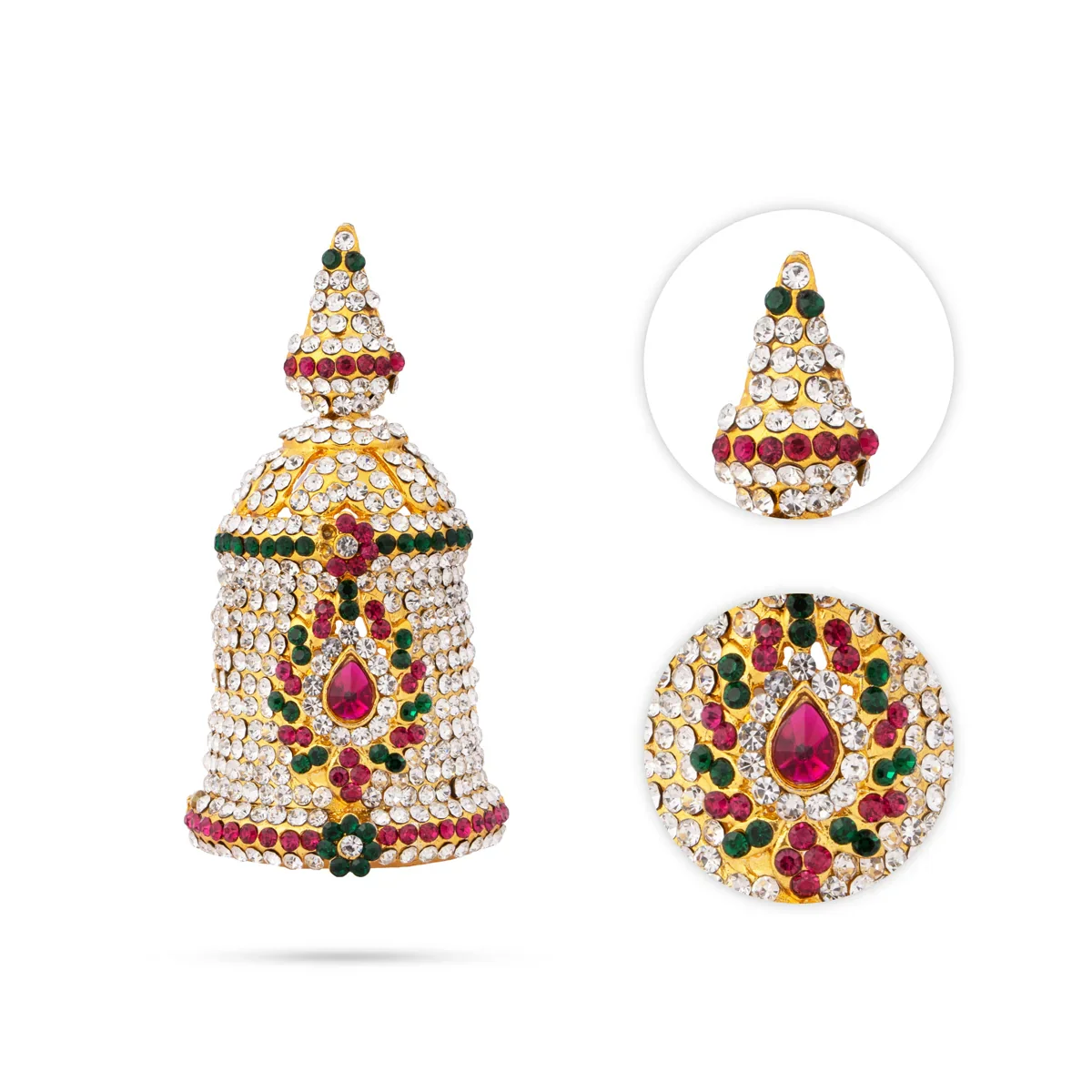 Stone Kireedam - 3 x 2.75 Inches | Multi Colour Stone Jewellery/ Gold Plated Half Mukut for Deity - Image 5