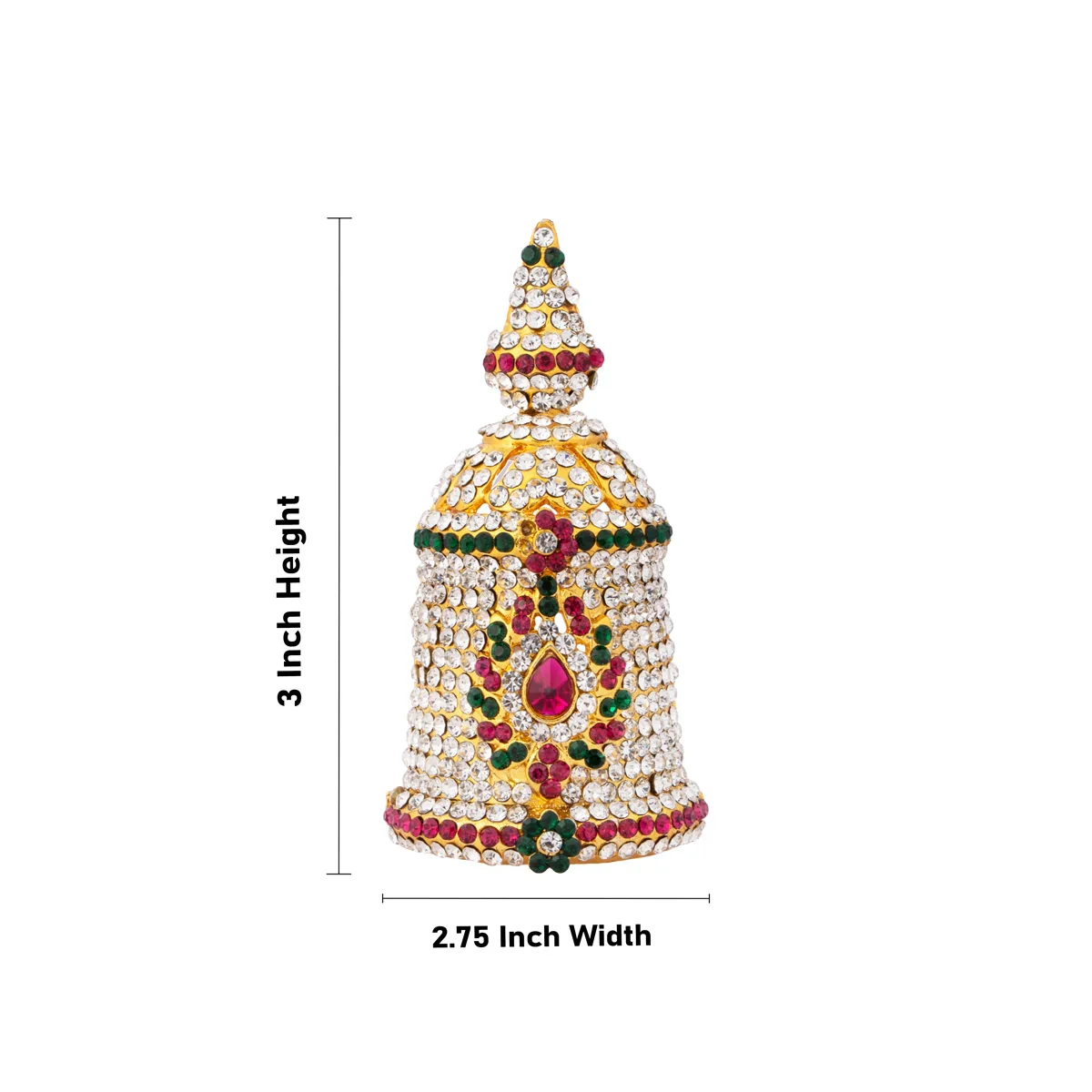 Stone Kireedam - 3 x 2.75 Inches | Multi Colour Stone Jewellery/ Gold Plated Half Mukut for Deity - Image 6