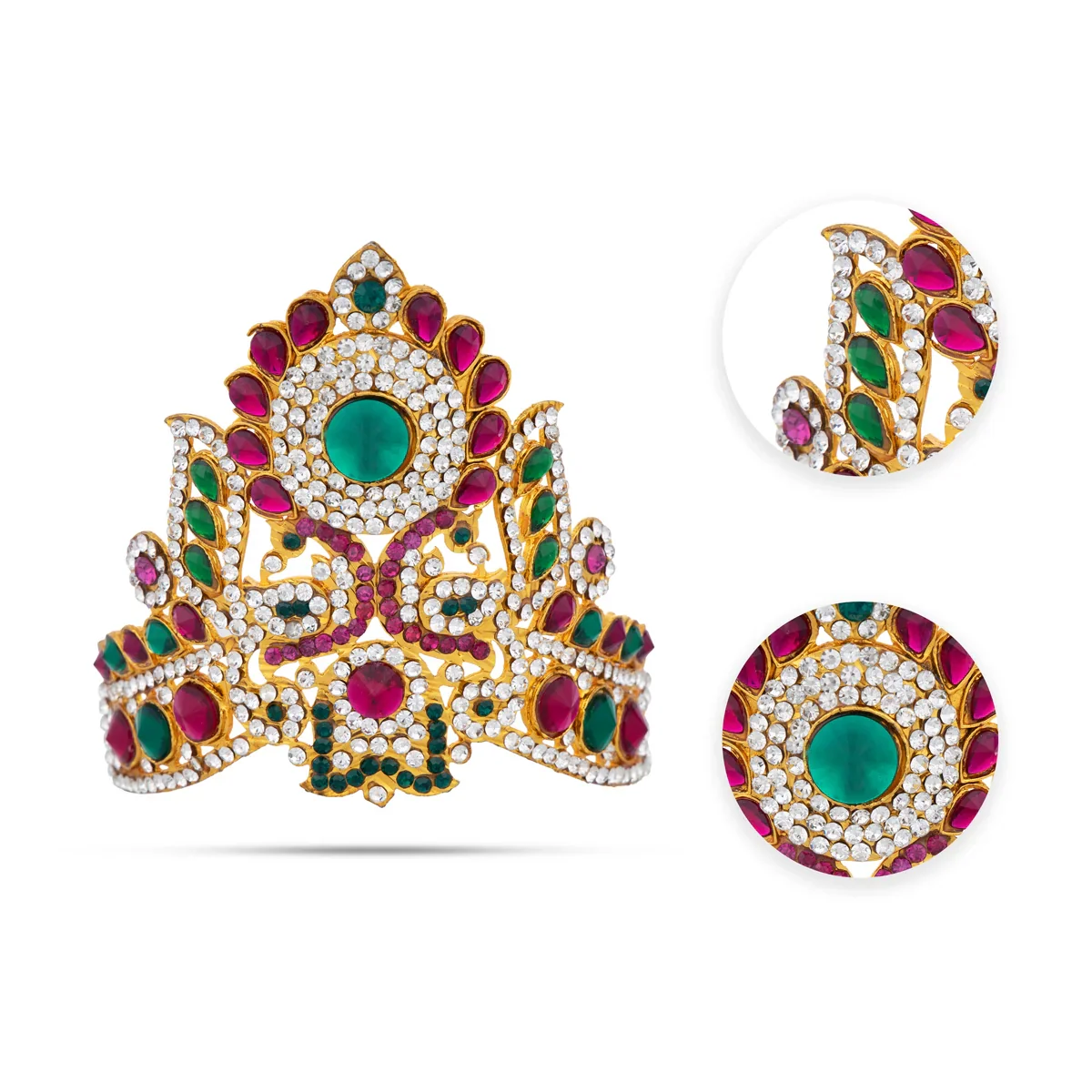 Stone Kireedam - 4.25 x 4 Inches | Half Mukut/ Crown/ Stone Jewellery for Deity - Image 4