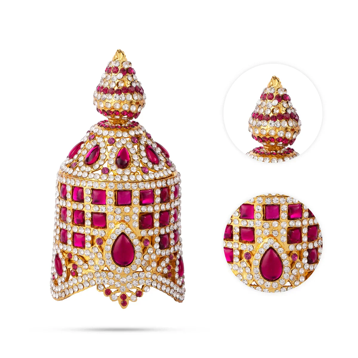 Stone Kireedam - 2.5 x 2.5 Inches | Full Round Mukut/ Crown/ Stone Jewellery for Deity - Image 4
