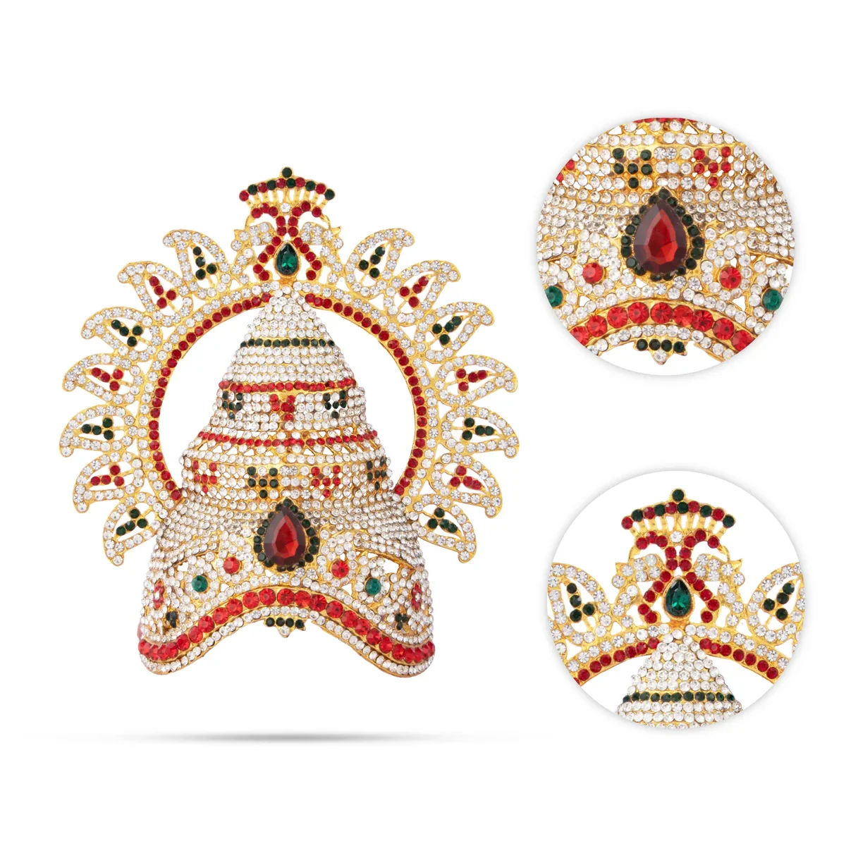 Stone Kireedam - 6.5 x 6 Inches | Half Mukut with Arch/ Crown/ Stone Jewellery for Deity - Image 5