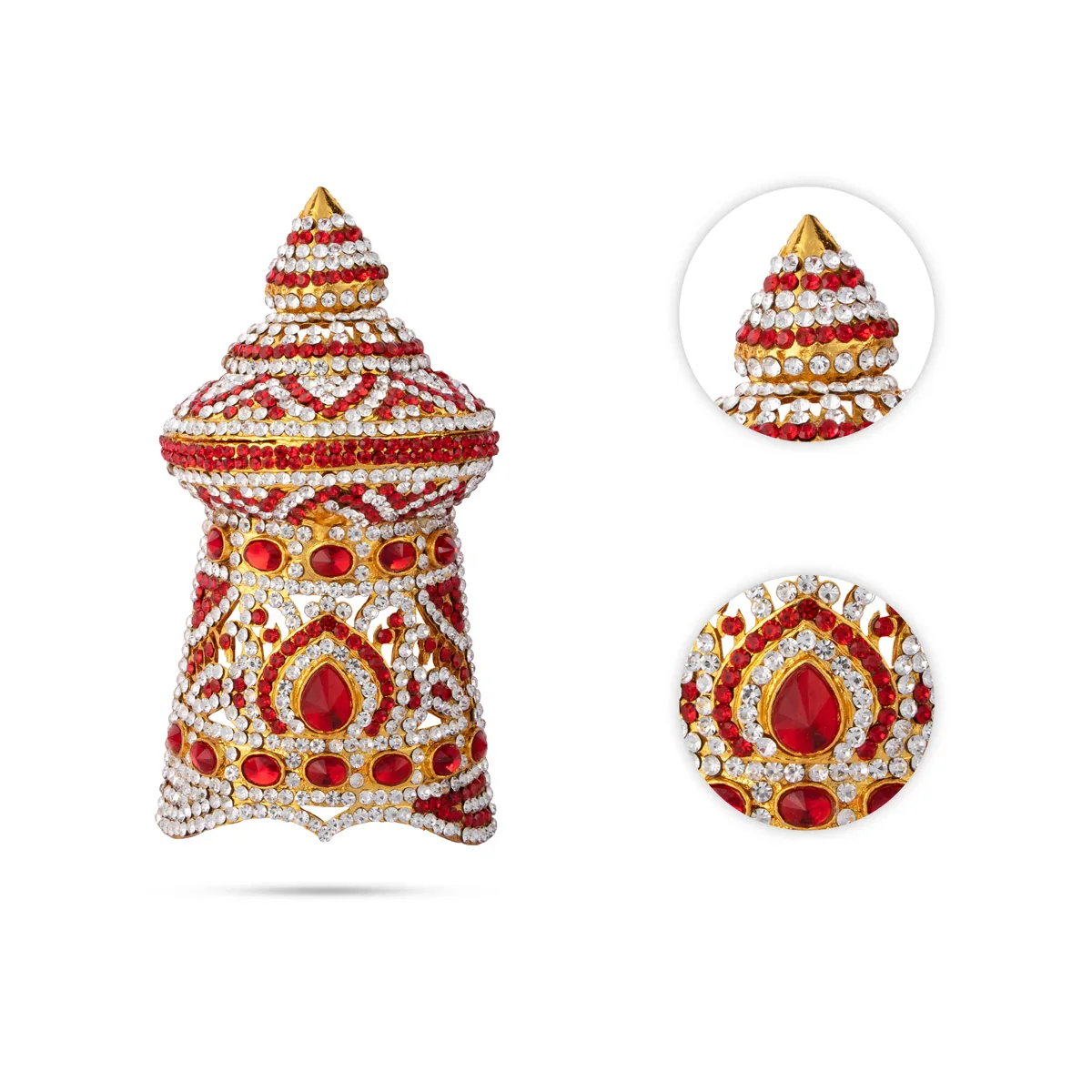 Stone Kireedam - 6 x 2.75 Inches | Half Mukut/ Vishnu Crown/ Stone Jewellery for Deity - Image 4
