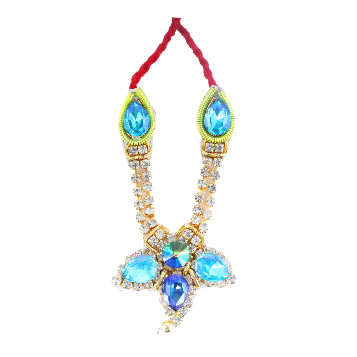 Stone Mala with Kireedam Set - 2.5 x 2 Inches | Stone Necklace & Mukut/ Multi Colour Stone Deity Jewellery - Image 2