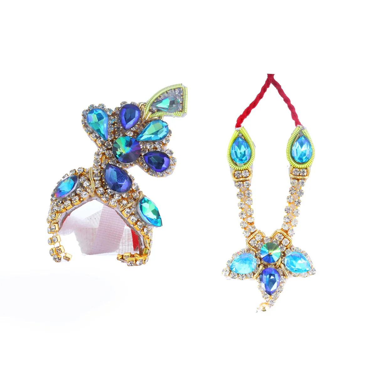 Stone Mala with Kireedam Set - 2.5 x 2 Inches | Stone Necklace & Mukut/ Multi Colour Stone Deity Jewellery - Image 3