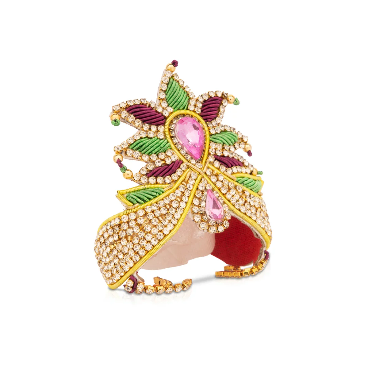 Stone Mukut - 3 x 3.25 Inches | Jari Kireedam/ Stone Crown for Deity Decor - Image 2