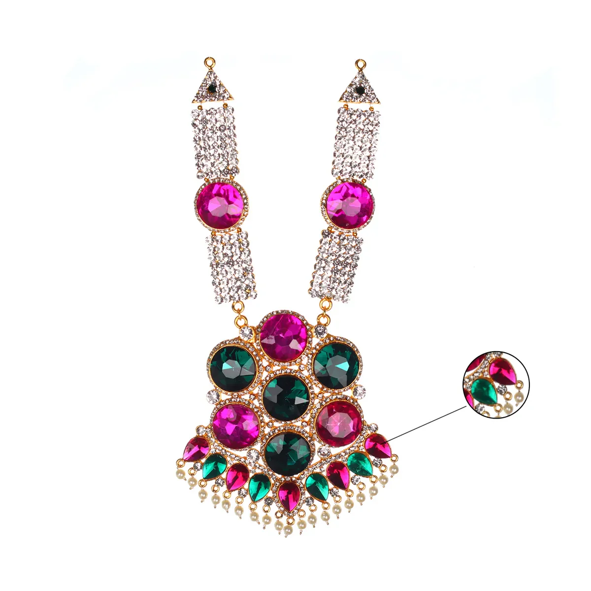Stone Necklace- 10.5 x 5 Inches | Stone Haram/ Multicolour Stone Jewelry/ Artificial Jewellery For Deity Decor - Image 2