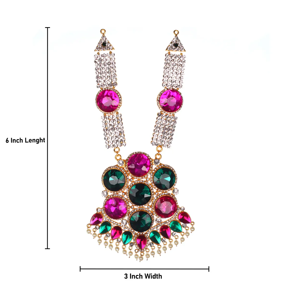 Stone Necklace- 10.5 x 5 Inches | Stone Haram/ Multicolour Stone Jewelry/ Artificial Jewellery For Deity Decor - Image 3