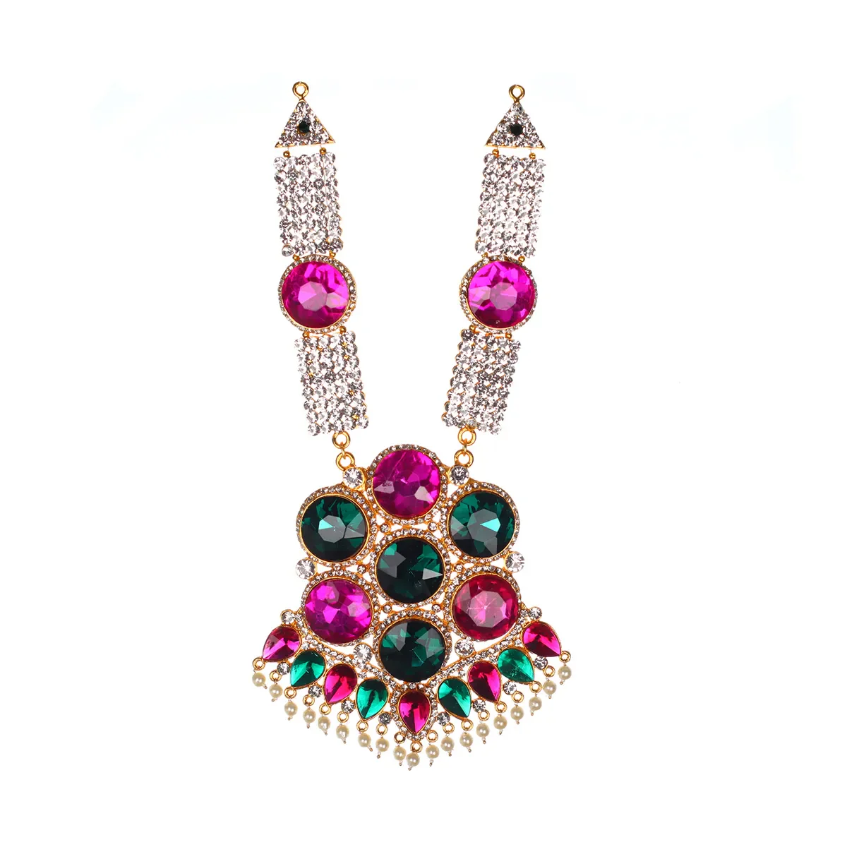 Stone Necklace- 10.5 x 5 Inches | Stone Haram/ Multicolour Stone Jewelry/ Artificial Jewellery For Deity Decor - Image 4