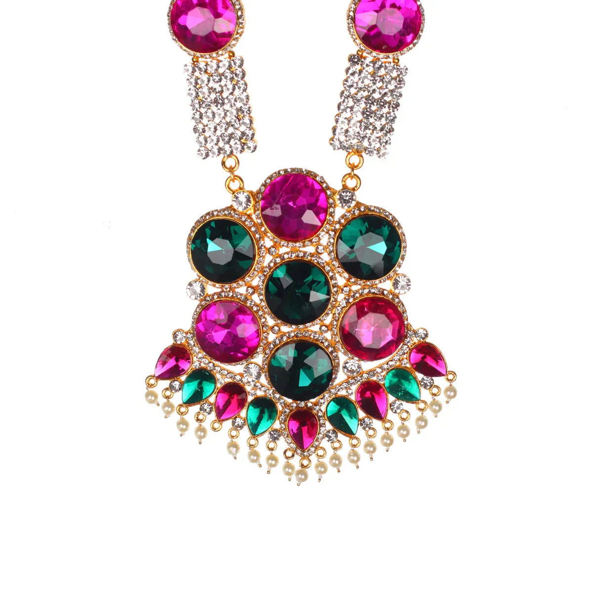 Stone Necklace- 10.5 x 5 Inches | Stone Haram/ Multicolour Stone Jewelry/ Artificial Jewellery For Deity Decor - Image 5