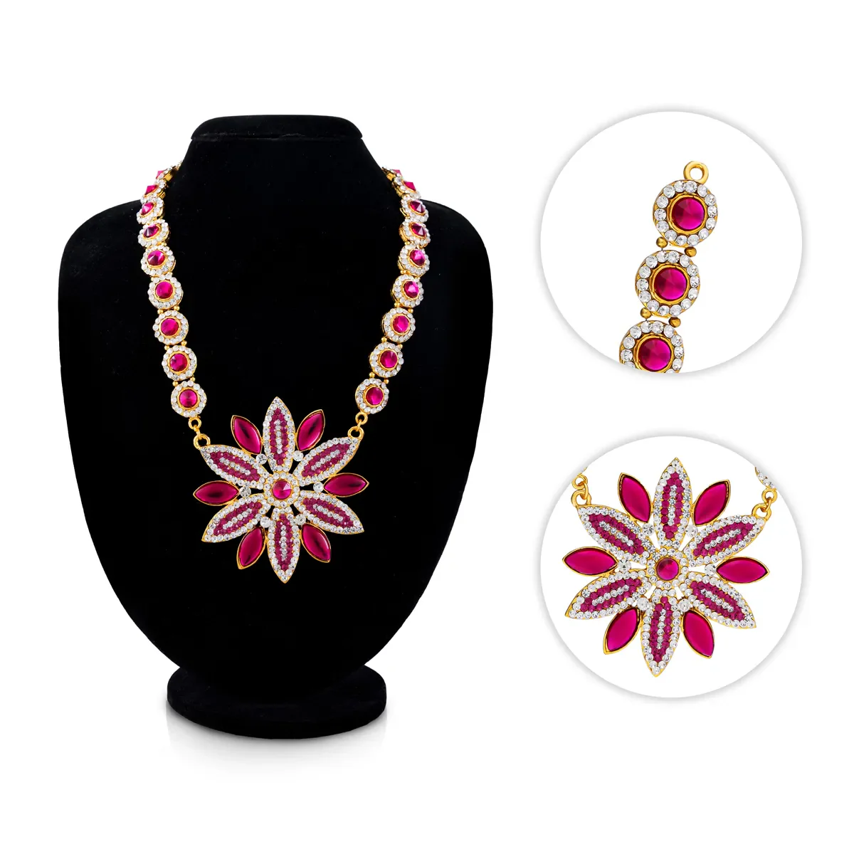 Stone Necklace - 10 Inches | Floral Stone Jewellery / Artificial Jewellery for Deity Decor - Image 2