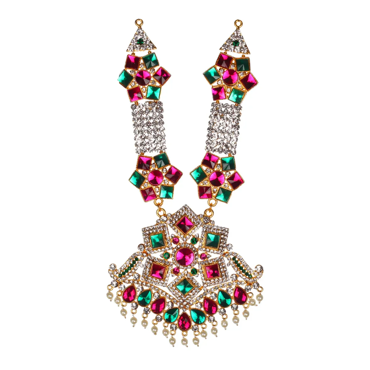 Stone Necklace- 10 x 4.5 Inches | Stone Haram/ Multicolour Stone Jewelry/ Artificial Jewellery For Deity Decor - Image 2
