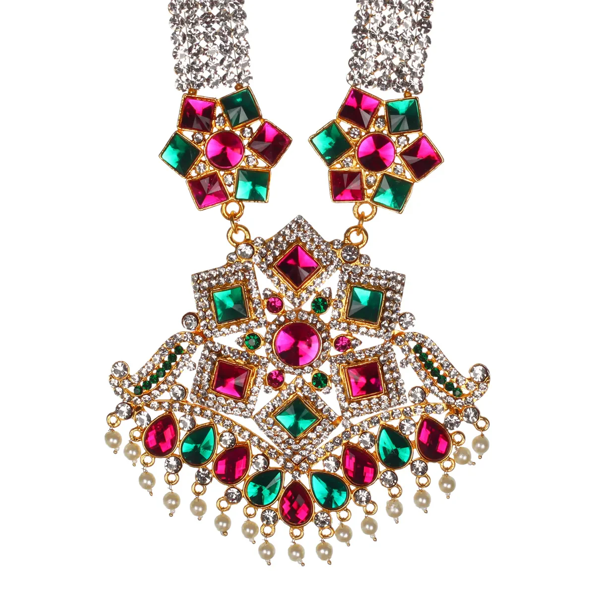 Stone Necklace- 10 x 4.5 Inches | Stone Haram/ Multicolour Stone Jewelry/ Artificial Jewellery For Deity Decor - Image 4