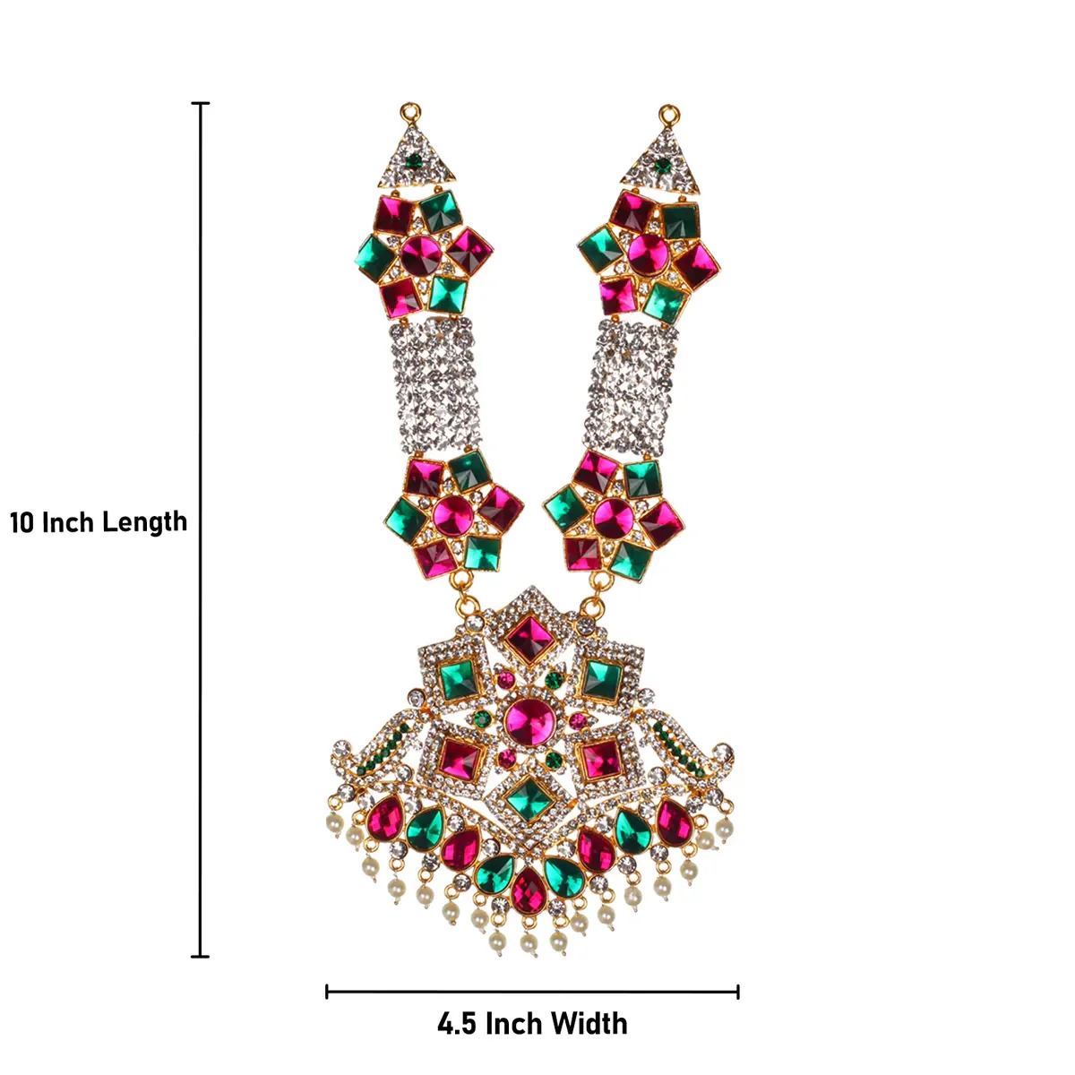 Stone Necklace- 10 x 4.5 Inches | Stone Haram/ Multicolour Stone Jewelry/ Artificial Jewellery For Deity Decor - Image 5