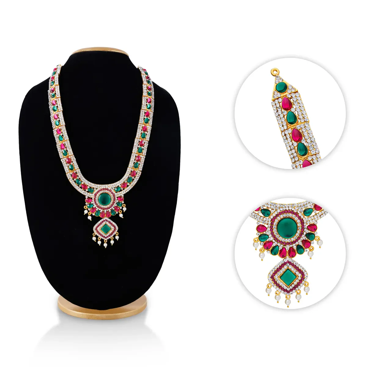 Stone Necklace - 13.5 Inches | Multicolour Stone Jewellery/ Artificial Jewelry for Deity Decor - Image 5