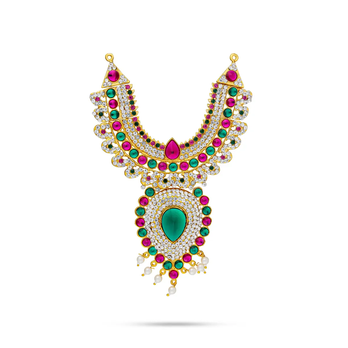 Stone Necklace - 14.5 Inches | Two Step Multicolour Stone Jewellery / Artificial Jewelry For Deity Decor - Image 2