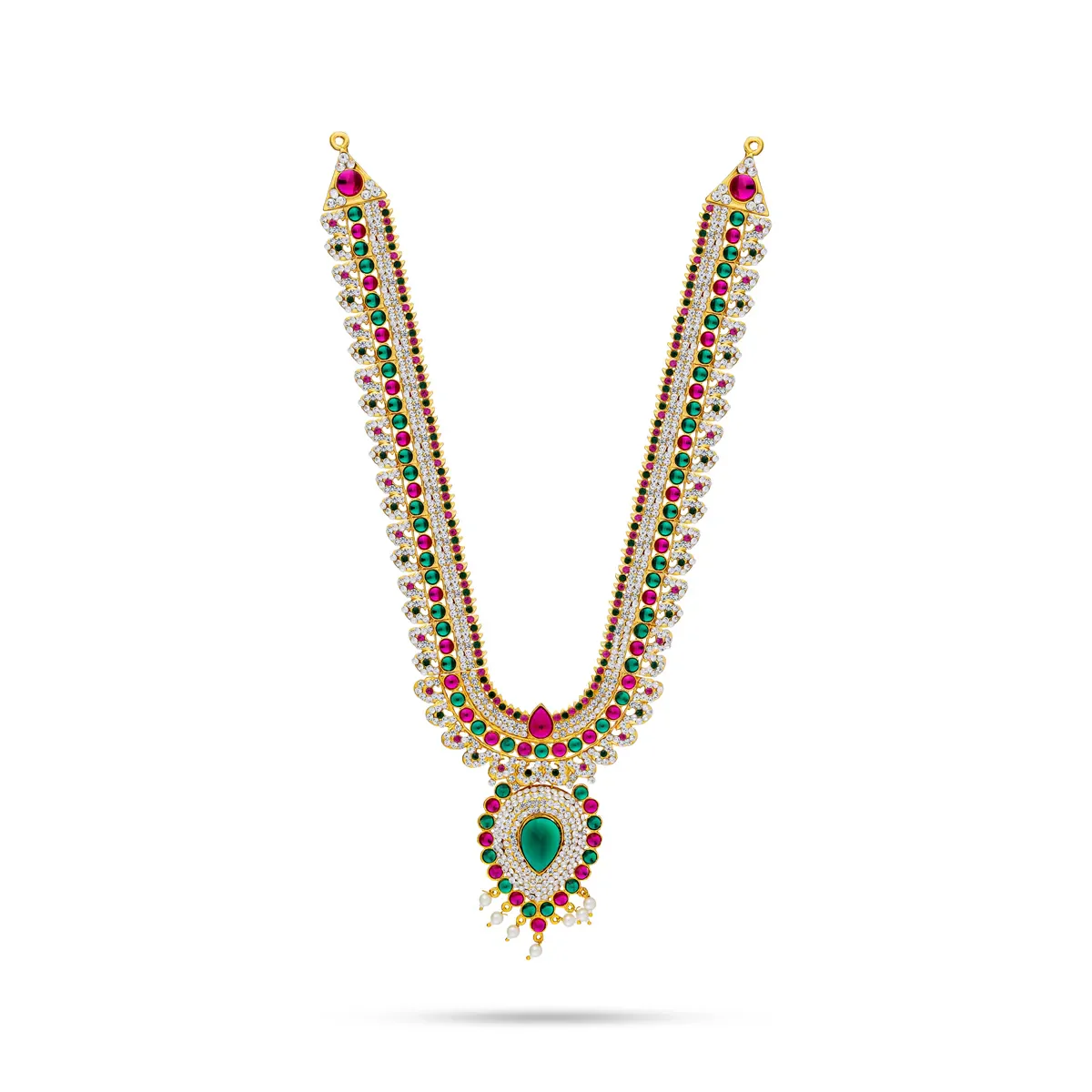 Stone Necklace - 14.5 Inches | Two Step Multicolour Stone Jewellery / Artificial Jewelry For Deity Decor - Image 3