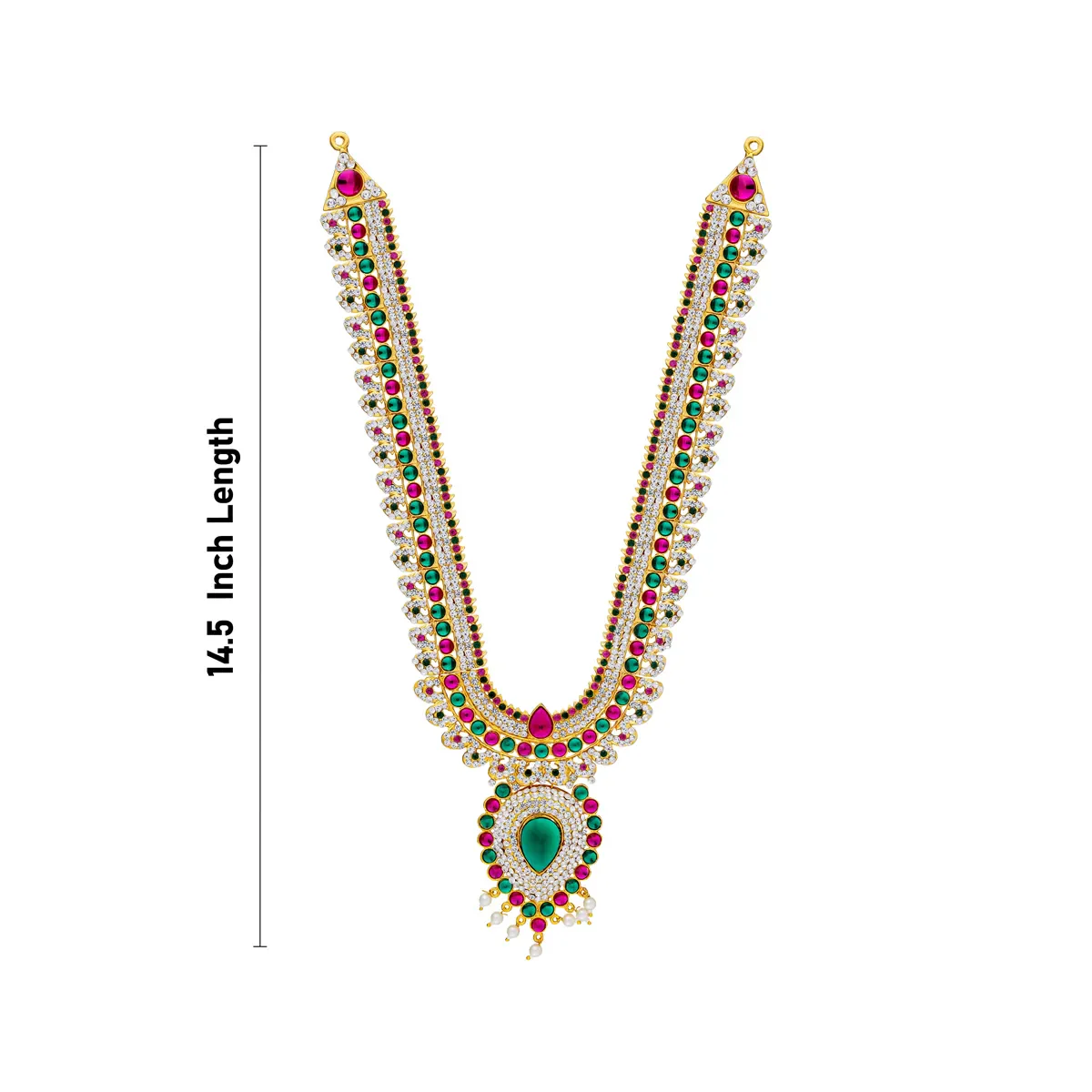 Stone Necklace - 14.5 Inches | Two Step Multicolour Stone Jewellery / Artificial Jewelry For Deity Decor - Image 4