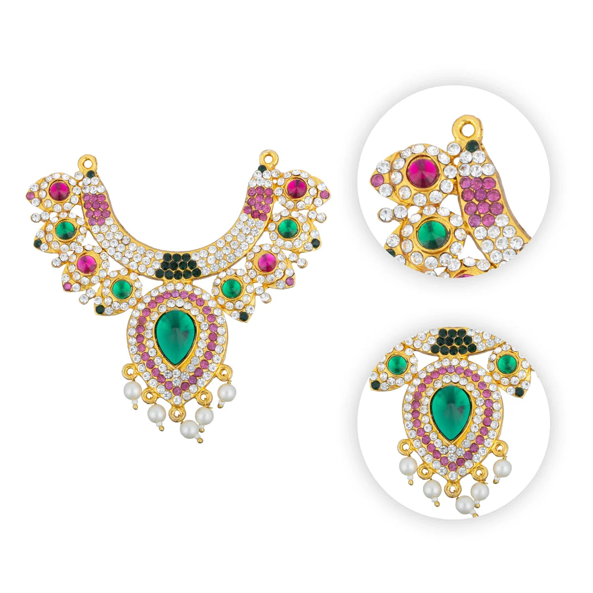 Stone Necklace - 3.5 X 2.5 Inches | Artificial Jewellery/ Multicolour Stone Jewelry For Deity Alankaram - Image 2