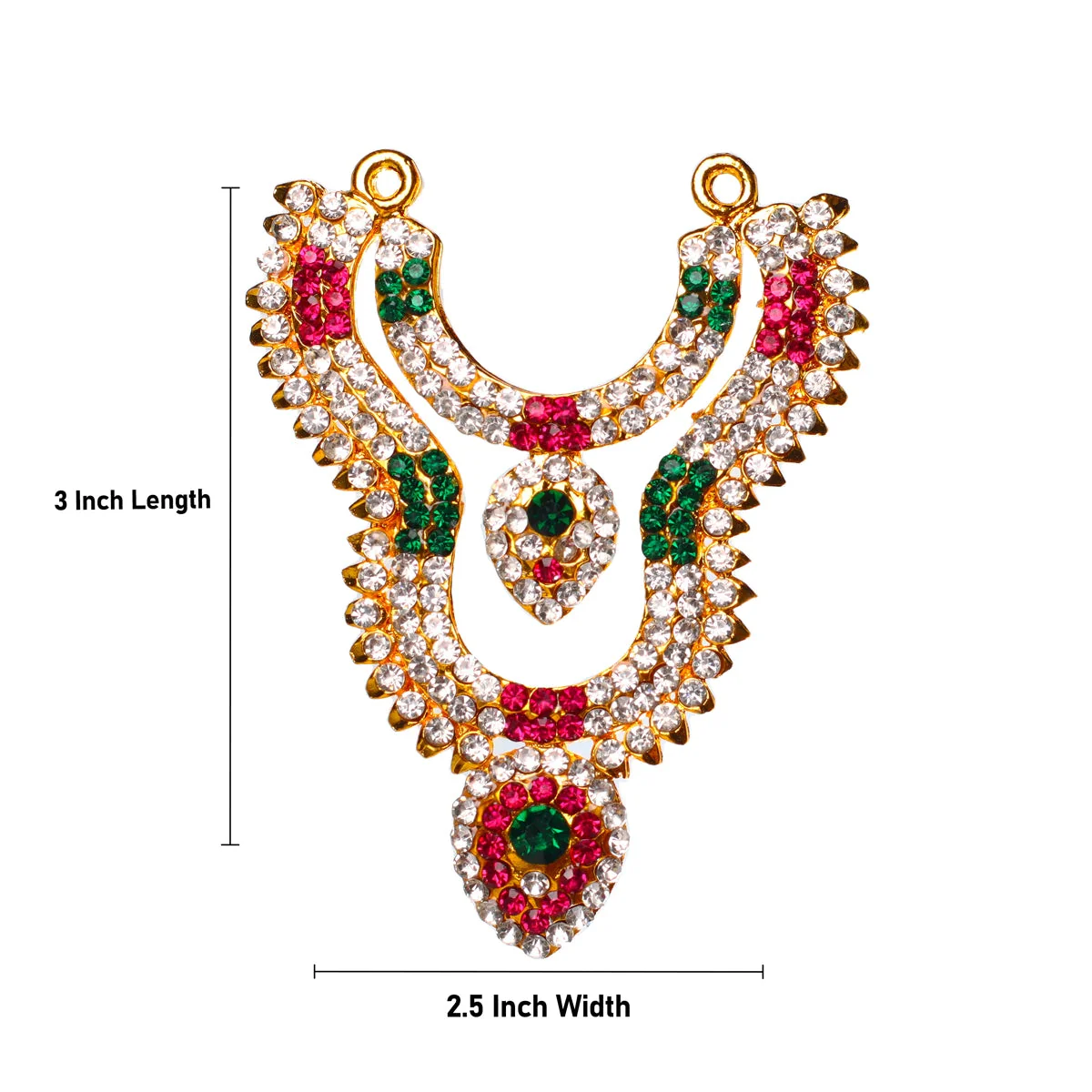 Stone Necklace - 3 X 2.5 Inches | Multicolour Stone Jewelry/ 2 Line Haram For Deity - Image 2