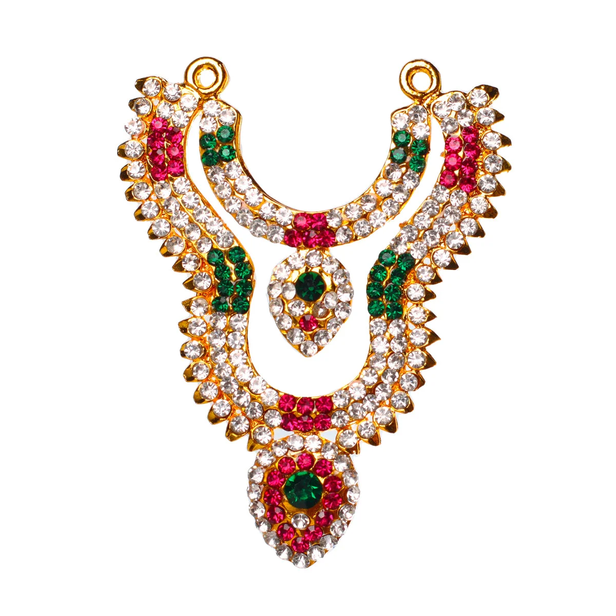 Stone Necklace - 3 X 2.5 Inches | Multicolour Stone Jewelry/ 2 Line Haram For Deity - Image 3