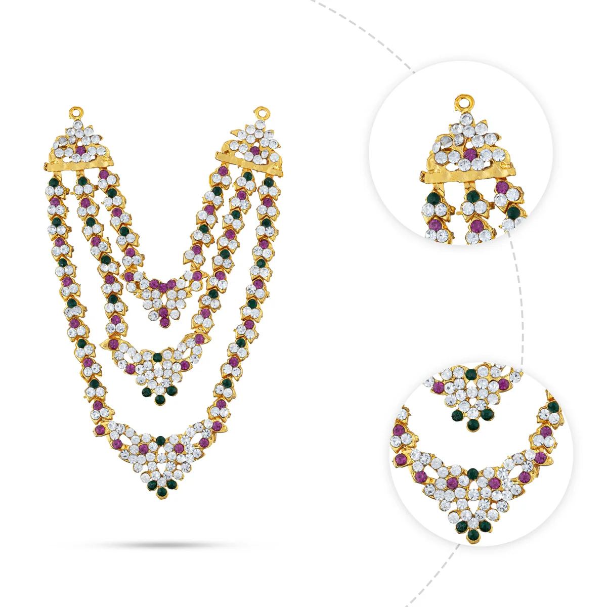 Stone Necklace - 4.5 Inches | 3 Line Stone Jewellery/ Multicolour Artificial Jewelry for Deity/ Assorted Colour - Image 3