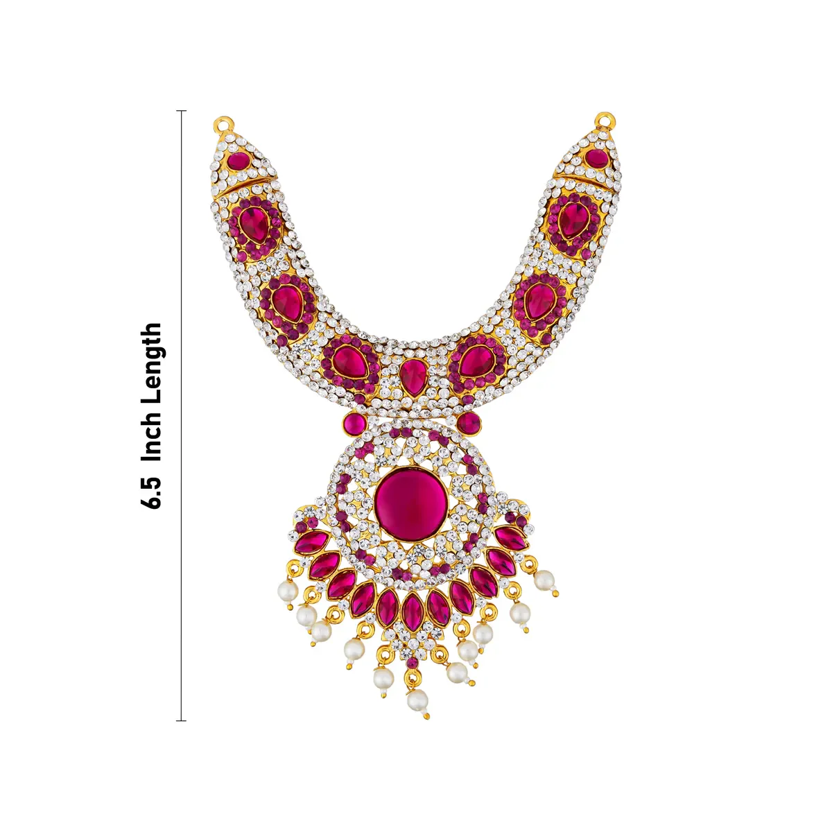 Stone Necklace - 6.5 Inches | Pink Stone Jewellery with Pearl Drops / Artificial Jewellery for Deity Decor - Image 3